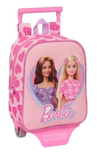 Safta Barbie Love Kinderrucksack mit Trolley, ideal für Kinder unterschiedlichen Alters, bequem und vielseitig, Qualität und Widerstandsfähigkeit, 22 x 10 x 27 cm, Rosa, Rosa, Estándar, Casual von safta