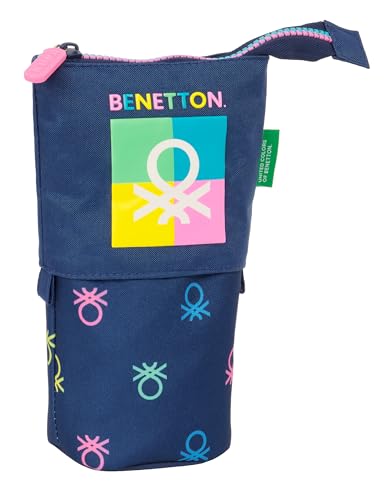 Safta Benetton Cool – umwandelbares Federmäppchen für Kinder, Federmäppchen für Kinder, ideal für Schulkinder, bequem und vielseitig, Qualität und Widerstandsfähigkeit, 8 x 6 x 19 cm, Marineblau, von safta