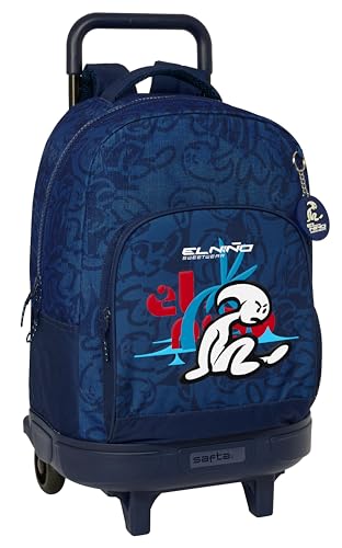 Safta EL KIND Paradise Großer Rucksack mit Rädern, kompakt, abnehmbar, ideal für Kinder unterschiedlichen Alters, bequem und vielseitig, Qualität und Widerstandsfähigkeit, 33 x 22 x 45 cm, Marineblau, von safta