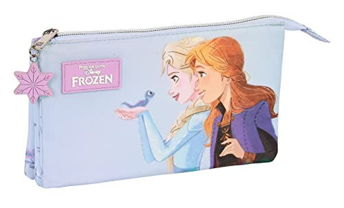 Safta Frozen - Dreifach-Federmäppchen, für Kinder, ideal für Kinder im Schulalter, bequem und vielseitig, Qualität und Widerstandsfähigkeit, 22 x 3 x 12 cm, Lila, Lila, Estándar, Lässig von safta