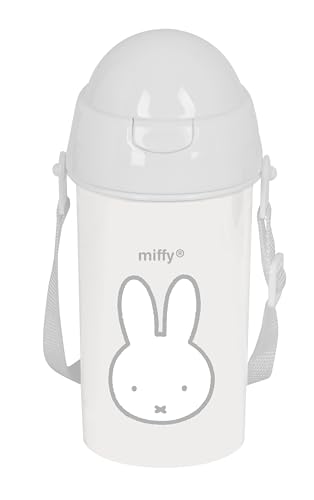 Safta MIFFY NIEBLA - Selbstöffnende Trinkflasche mit Strohhalm, Wasserflasche, BPA-frei, mit Umhängetasche, bequem und leicht, 500 ml, 7,3 x 19,5 cm, Steingrau von safta