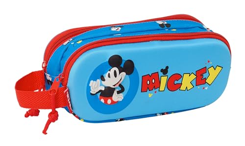 Safta Mickey Mouse 3D Doppelmäppchen für Kinder, ideal für Kinder im Schulalter, bequem und vielseitig, Qualität und Widerstandsfähigkeit, 21 x 6 x 8 cm, Blau, blau, Estándar, Lässig von safta