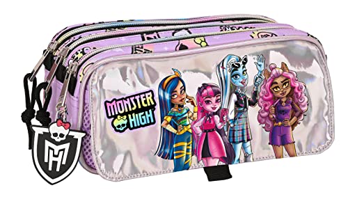 Safta Monster High - Federmäppchen für Kinder, für Kinder, ideal für Kinder im Schulalter, bequem und vielseitig, Qualität und Strapazierfähigkeit, 21,5 x 8 x 10 cm, Lila, Lila, Estándar, Lässig von safta