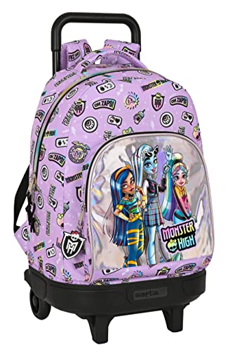 Safta Monster High Großer Rucksack mit Rollen, kompakt, abnehmbar, ideal für Kinder jeden Alters, bequem und vielseitig, Qualität und Strapazierfähigkeit, 33 x 22 x 45 cm, Lila, Lila, Estándar, Casual von safta