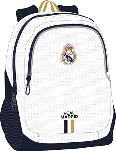 Safta Real Madrid Schulrucksack für Kinder, ideal für Kinder verschiedener Altersgruppen, bequem und vielseitig, Qualität und Strapazierfähigkeit, 32 x 16 x 44 cm, Weiß, weiß, Estándar, Casual von safta
