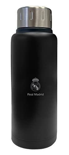 Safta Real Madrid Thermosflasche, Wasserflasche, Edelstahl, doppelte Isolierung, 6 Stunden Heißgetränk und 12 Stunden Kaltgetränk, 500 ml, Schwarz, Schwarz, Estándar, Lässig von safta