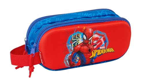 Safta Spiderman 3D-Doppelmäppchen, Federmäppchen für Kinder, ideal für Kinder im Schulalter, bequem und vielseitig, Qualität und Widerstandsfähigkeit, 21 x 6 x 8 cm, Marineblau/Rot, Marineblau / von safta