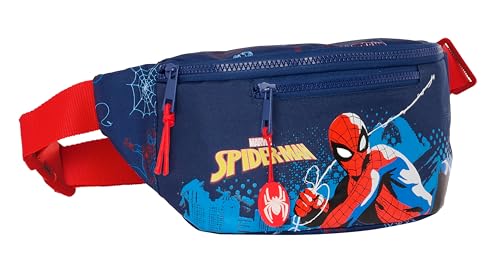 Safta Spiderman NEON Gürteltasche mit Außentasche, ideal für Jugendliche und Kinder unterschiedlichen Alters, bequem und vielseitig, Qualität und Widerstandsfähigkeit, 23 x 9 x 12 cm, Marineblau, von safta