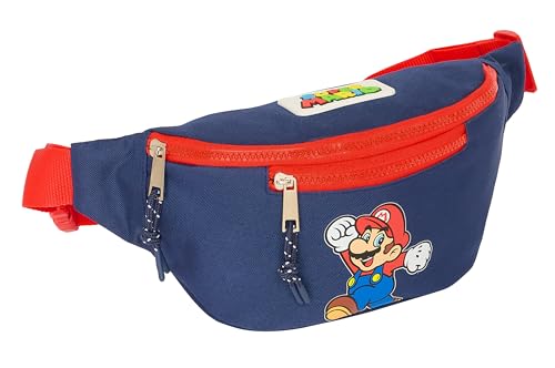 Super Mario World Gürteltasche mit Außentasche, ideal für Jugendliche und Kinder verschiedener Altersgruppen, bequem und vielseitig, Qualität und Widerstandsfähigkeit, 23 x 9 x 12 cm, Marineblau, von safta