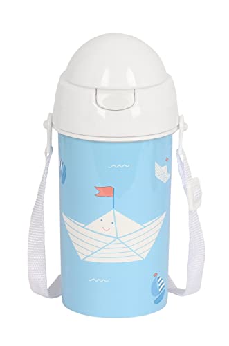 Safta Vorschule Ship - automatische Öffnungsflasche mit Strohhalm, Wasserflasche, BPA-frei, mit Schulterriemen, bequem und leicht, 500 ml, 7,3 x 19,5 cm, Blau, blau, Estándar, Casual von safta