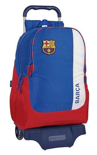 Safta FC Barcelona 2. Team-Schulrucksack mit Trolley, ideal für Kinder unterschiedlichen Alters, bequem und vielseitig, Qualität und Widerstandsfähigkeit, 33 x 15 x 43 cm, Blau und Kastanienbraun, von safta
