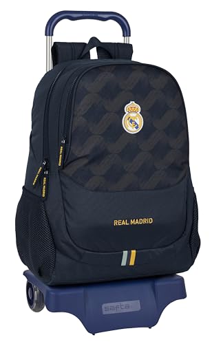 Safta Real Madrid 2. Team 23/24 Schulrucksack mit Trolley, ideal für Kinder unterschiedlichen Alters, bequem und vielseitig, Qualität und Stärke, 33 x 15 x 43 cm, Marineblau, marineblau, Estándar, von safta