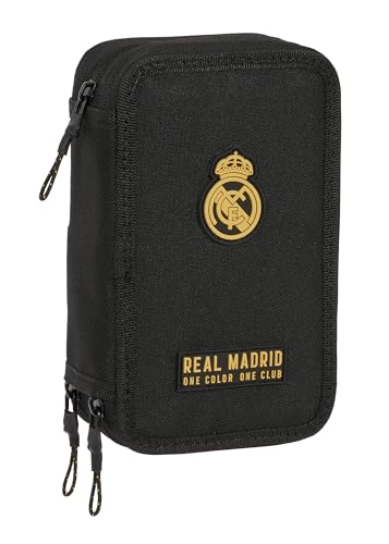 safta Real Madrid Federmäppchen 3. Team mit 36 Werkzeugen, ideal für Kinder im Alter von 5 bis 14 Jahren, vielseitig einsetzbar, Qualität und Stärke, 12,5 x 5,5 x 19,5 cm, Farbe: Schwarz, Schwarz, von safta