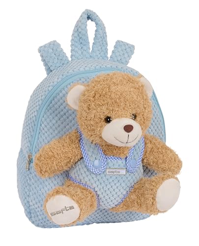 Safta - Vorschulrucksack mit Bär, Kindergartenrucksack, einfache Reinigung, ideal für Kinder, bequem und vielseitig, Qualität und Widerstandsfähigkeit, 23 x 7,5 x 27 cm, Pastellblau, babyblau, von safta