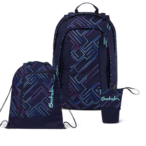 Satch Air Light Edition Schulrucksack Set 3tlg. inkl. Pencil Slider und Sportbeutel (Purple Laser) von Satch