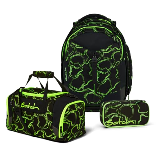 satch Match Schulrucksack Set 3tlg. (Green Supreme) inkl. Schlamperbox und Sporttasche von satch