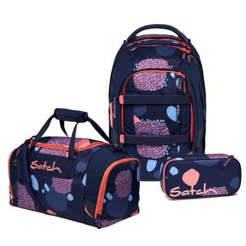 satch Pack Schulrucksack Set 3tlg. inkl. Schlamperbox und Sporttasche (Coral Reef) von satch
