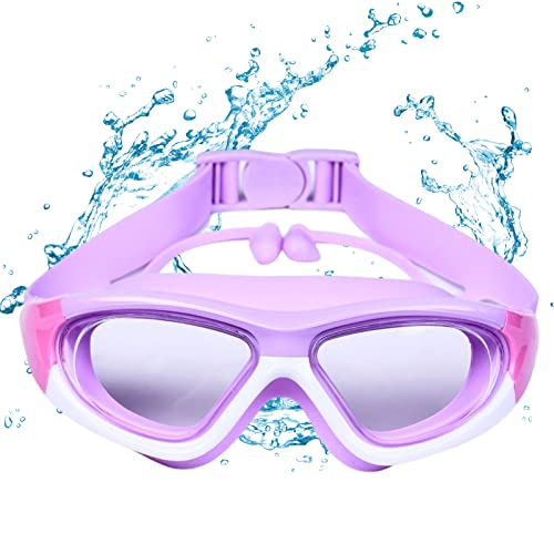 scalingscal Schwimmbrille Kinder mit Ohrstöpsel Schwimmbrillen für Kinder Jugendliche Schwimmbrille Antibeschlag UV-Schutz, Verstellbares Silikonband für 3-14 Jahre Kinder Junior Jungen Mädchen (C) von scalingscal