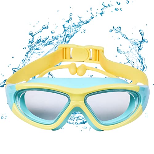 scalingscal Schwimmbrille mit Ohrstöpsel Schwimmbrillen für Kinder Jugendliche Schwimmbrille Antibeschlag UV-Schutz, Verstellbares Silikonband für 3-14 Jahre Kinder Junior Jungen Mädchen (D) von scalingscal