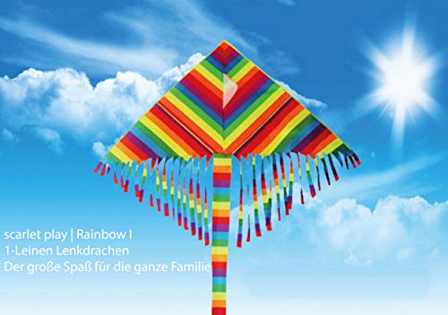 Scarlet Play | Einleiner Lenkdrachen »Rainbow I« mit Leine für 30 m Abstand; Größe: ca. 60 x 120 cm; Flugdrachen in Regenbogenfarben mit Streifenschwanz und Troddeln von scarlet bijoux