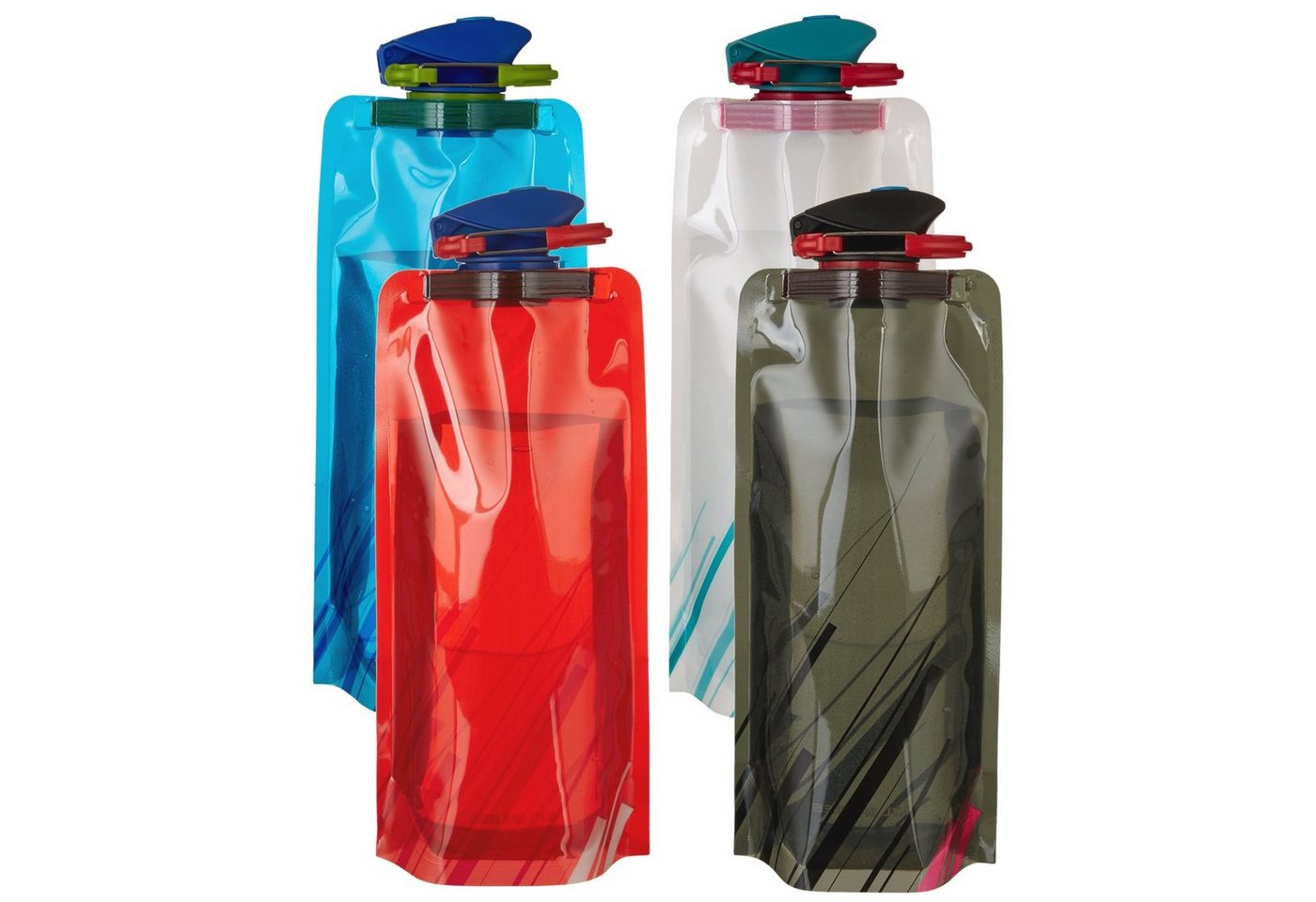 scarlet products Trinkflasche, Set mit 4 Flaschen, BPA-frei, flexibel, rollbar von scarlet products