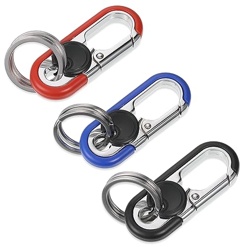 3 Stück Karabiner Schlüsselanhänger,Auto-Schlüsselanhänger mit 2 Edelstahl-Schlüsselringen, Metall Karabinerhaken-Schlüsselring für Männer und Frauen, (schwarz + blau + orange) von sdhiiolp