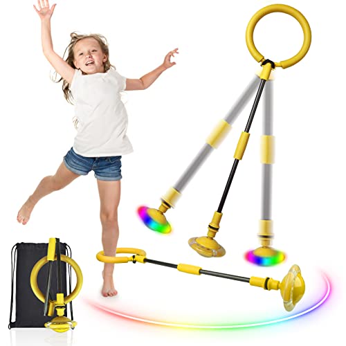 Swing Wheel mit Lichtrad, Kinder Blinkender Springring Fußkreisel, Faltbare Glühender Springender Ball, lustiges Spielzeug für Kinder und Erwachsene, Outdoor-Hüpfspiel (Gelb) von shengo
