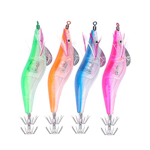 Shenruifa Tintenfisch-Angeln, 10 X 6 X 4, 10 cm, 4 Farben, Leuchtende Garnelenform, Salzwasser-Tintenfisch-Angelköder, Tintenfisch-Köder, Tintenfisch-Köder von shenruifa