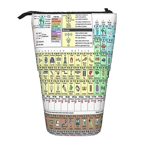 shgwehh Teleskop-Federmäppchen, Seestern, Muscheln, Strand, Schreibwaren, Federmäppchen, Make-up-Tasche, tragbare Büro-Schreibwarentasche für Teenager, Mädchen, Erwachsene, Periodensystem der von shgwehh