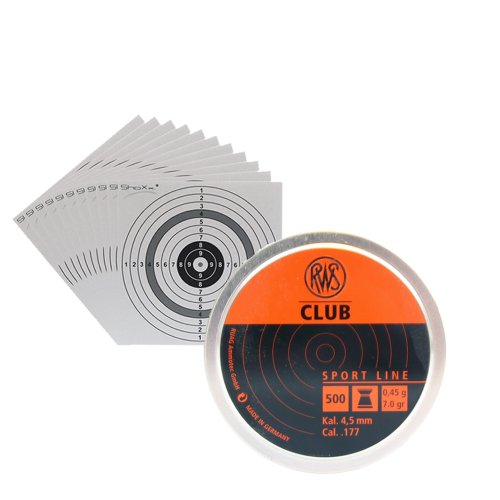 Diabolos RWS Club Sport Line, Flachkopf, Kal. 4,5 mm, 500 Stück (2136198) + 25 original ShoXx.® Shoot-Club Zielscheiben mit 250 g/m² von shoot-club24