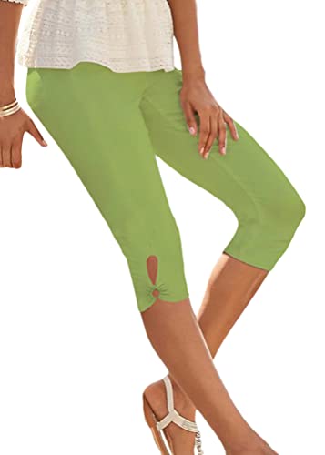shownicer Damen 3/4 Leggings Große Größe Capri Hose High Waist Frauen Stretch Laufhose Freizeithose Leicht Sommer Dünne Basic Leggins Stoffhose Sommerhose D Grün XXL von shownicer