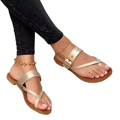 shownicer Damen Flip Flops Flache Sandalen Zehentrenner Sandals Flip Toe-Thong Sommerschuhe Strandschuhe Frauen Schaftsandalen Elegant Römersandalen Sommer C Gold 37 EU von shownicer
