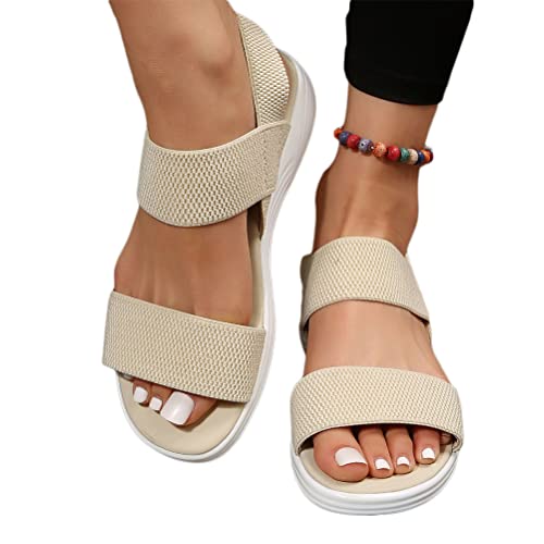 shownicer Damen Sommer Plateau Sandalen Elegant Bequeme Flach Backstrap Sandal Freizeit Sommerschuhe Strand Sandalen Treckingsandalen Stretch Fly Woven A Beige 42 EU von shownicer