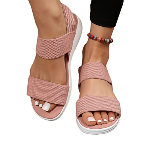 shownicer Damen Sommer Plateau Sandalen Elegant Bequeme Flach Backstrap Sandal Freizeit Sommerschuhe Strand Sandalen Treckingsandalen Stretch Fly Woven A Rosa 42 EU von shownicer