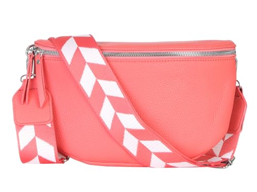 Damen Bauchtasche stylisch Umhängetasche Hüfttasche Bodybag Gürtel Crossbody Bag Schultertasche mit Verstellbaren Gurt 25 (Lachs, Klein 23 x 14 x 7 cm) von simaranda