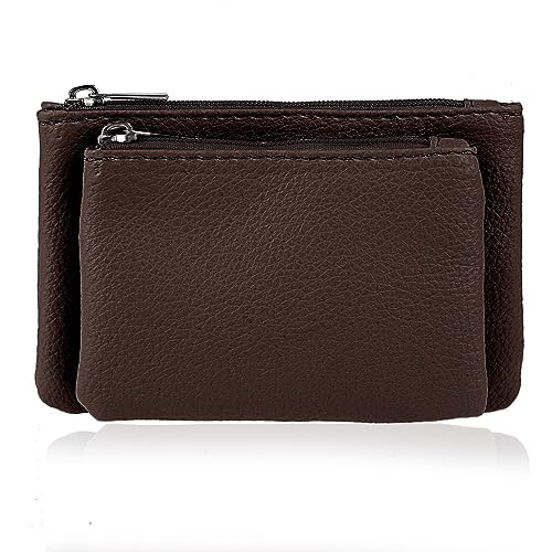 simarro 2 in-1 abnehmbare Münze Geldbörse, PU weiches Leder solide Farbe Reißverschluss Münze Geldbörse Portable Double Small Change Wallet für Frauen Münze Tasche Kreditkarte ID Schlüssel (braun) von simarro