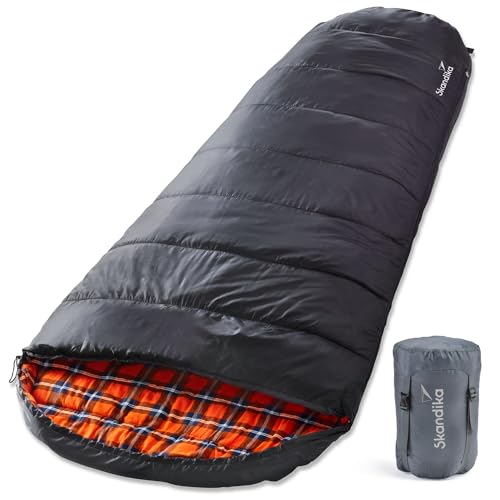 Skandika Schlafsack Vegas Flanell | XXL Mumienschlafsack mit Flanell Baumwoll Innenfutter, koppelbar, 3 Jahreszeiten, bis -15°C, 220 x 110 cm | Outdoor Camping von Skandika