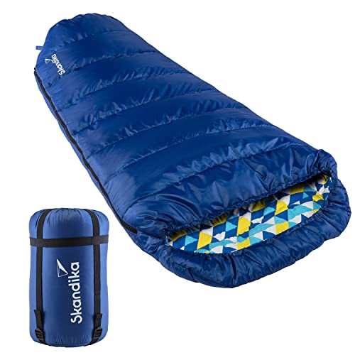 Skandika Schlafsack Vegas Flanell | XXL Mumienschlafsack mit Flanell Baumwoll oder Polycotton Innenfutter für Erwachsene, koppelbar, 3 Jahreszeiten, bis -12° bis -15°C, 220 x 110 cm | Outdoor Camping von Skandika