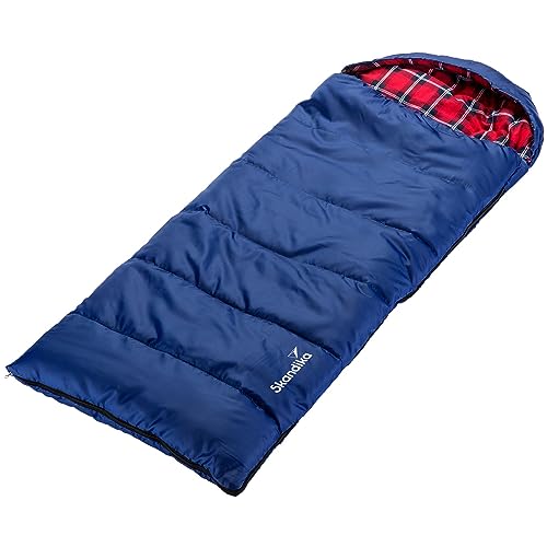 Skandika Dundee Junior Kinderschlafsack | Outdoor Camping Schlafsack für Kinder, Flanell-Innenfutter aus Baumwolle, kuschelig weich, wasserabweisend, Komfortbereich von 13 bis 3°C, 160 x 62 cm (blau) von Skandika