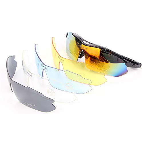 skyzzie Radbrille Polarized Sonnenbrille für Herren Damen,PC Superlight Frame mit 5 Wechselgläsern Myopiebrille Frame,zum Radfahren Skifahren Autofahren Fischen Laufen von skyzzie