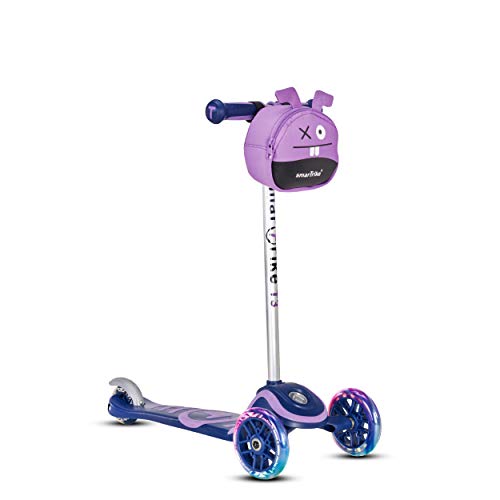 Kinder-Scooter mit LED-Leicht-Rädern und Snacktasche, Knie- und Ellbogenschützer, Kinder-Scooter, Blau, Größe M von smarTrike