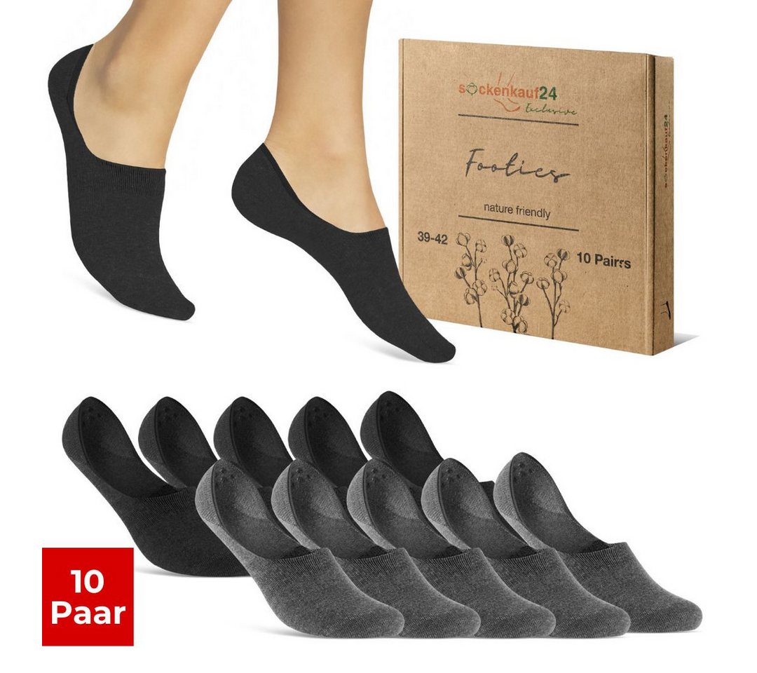 sockenkauf24 Füßlinge 10 Paar Füßlinge aus gekämmter Baumwolle Damen & Herren (Schwarz/Grau, 35-38) Sneaker Socken ohne drückende Naht (Exclusive Line) - 70103T WP von sockenkauf24