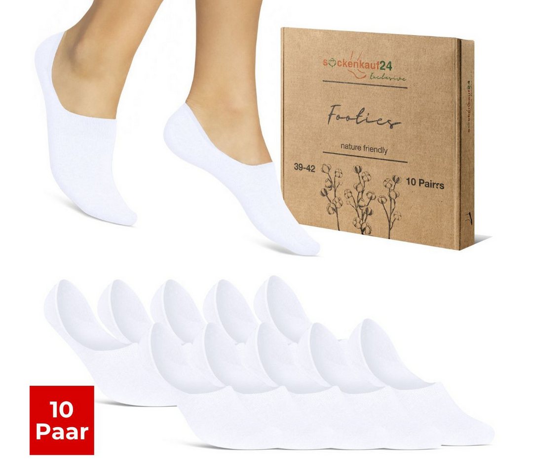 sockenkauf24 Füßlinge 10 Paar Füßlinge aus gekämmter Baumwolle Damen & Herren (Weiß, 35-38) Sneaker Socken ohne drückende Naht (Exclusive Line) - 70103T WP von sockenkauf24