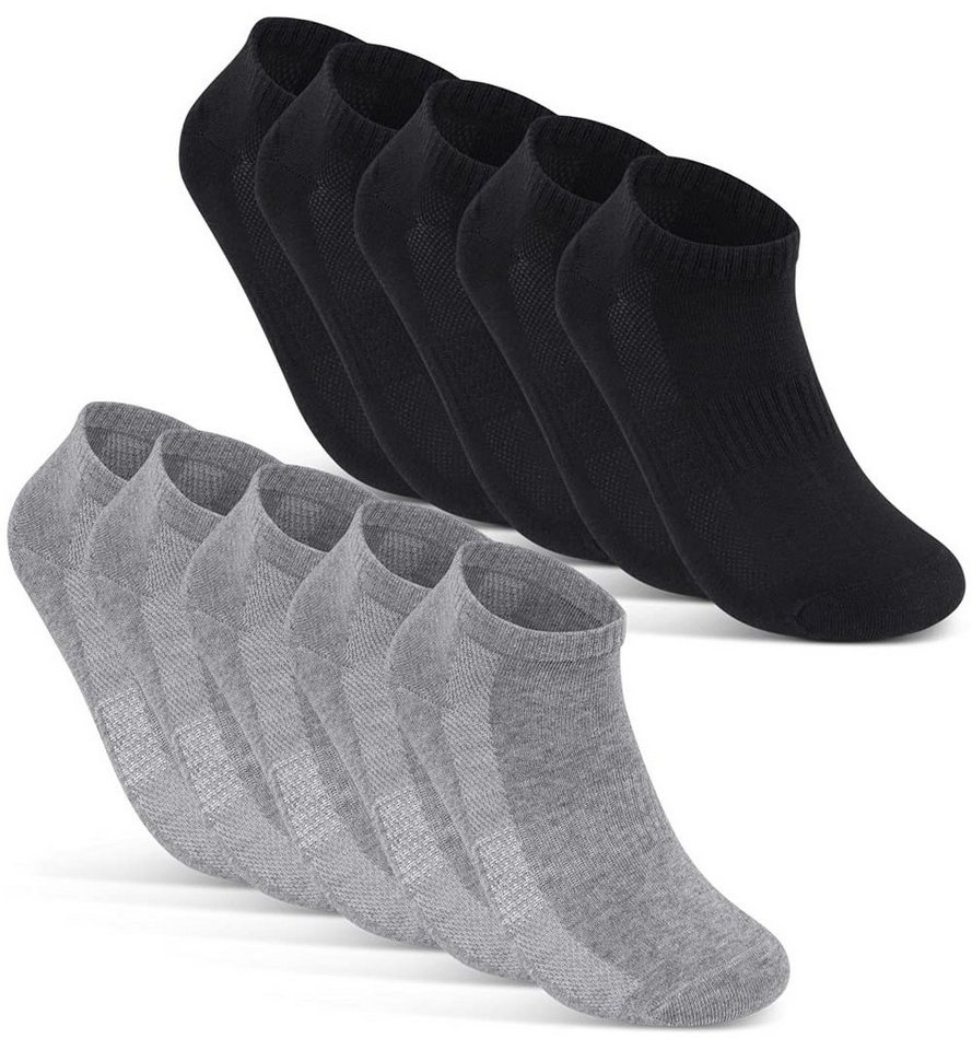 sockenkauf24 Sneakersocken 10 Paar Damen & Herren "Premium Sneaker Socken" Atmungsaktiv (5xSchwarz 5xGrau, 35-38) mit Mesh-Streifen Schwarz Weiß Grau Baumwolle - 16510 WP von sockenkauf24