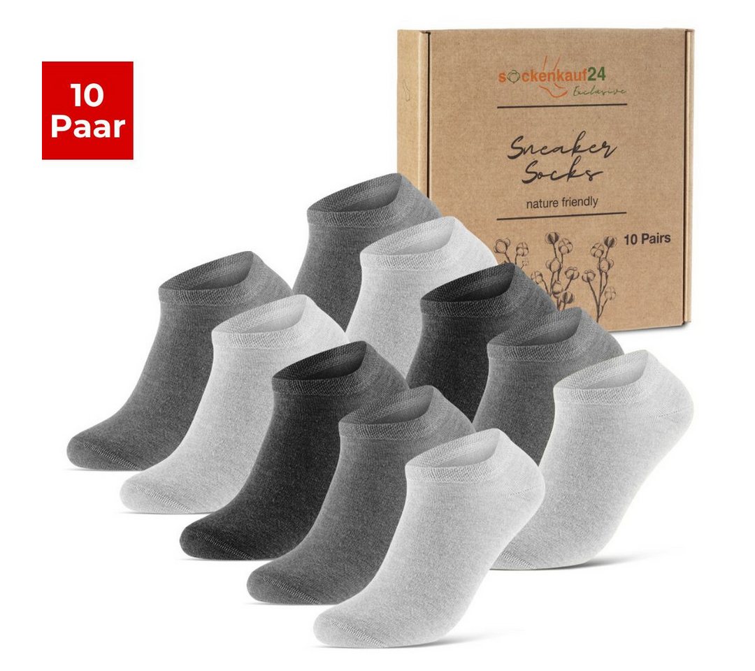 sockenkauf24 Sneakersocken 10 Paar Premium Sneaker Socken Herren & Damen aus (Grau/Anthrazit, 35-38) gekämmter Baumwolle ohne drückende Naht (Exclusive Line) - 70102T WP von sockenkauf24