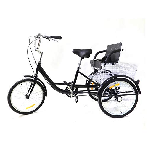 20 Zoll Single Speed Dreirad für Erwachsene mit kindersitz, 3 Räder Fahrrad Mit Einkaufskorb, Anti-Rutsch-Pedal, Doppelbremse, Reflektorstreifen, Geschenk von soudesileim