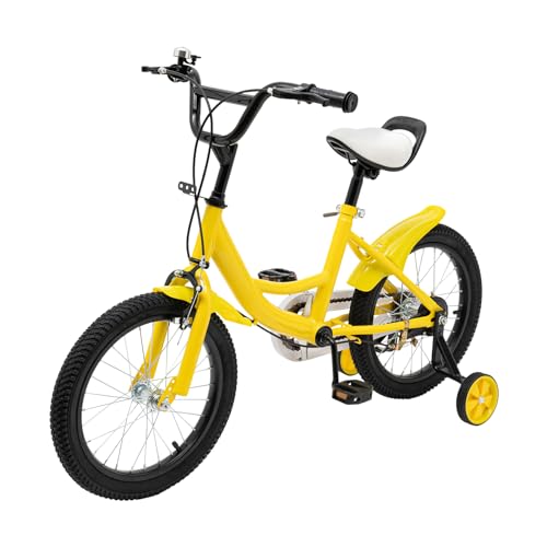 soudesileim 16 Zoll kinderfahrrad Mit Stützräder Für 105-135cm Jungen Mädchen, farrad mit Anti-Rutsch Griff, Glocke und Kettenabdeckung, Stabile Karosseriestruktur, Geschenk (Gelb) von soudesileim