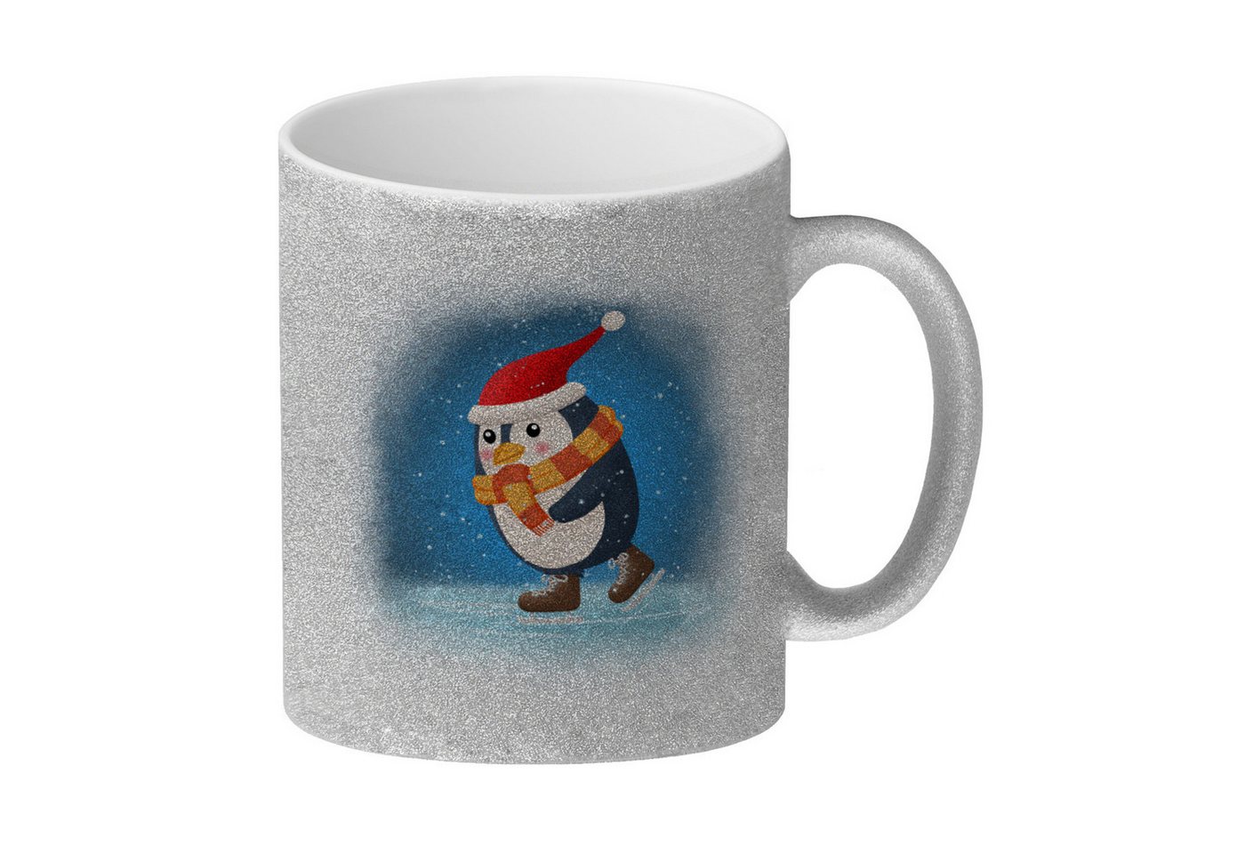 speecheese Tasse Pinguin mit Weihnachtsmütze und Schlittschuhen Glitzer-Kaffeebecher von speecheese