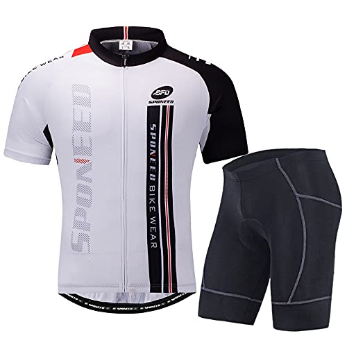 sponeed Herren-Rad-Outfit-Set, MTB-Fahrradtrikot, Rennrad-Shorts, Trianthlon, Radsportausrüstung, Weiß/mehrfarbig, X-Large von sponeed
