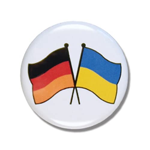 sportfanshop24 Buttons/Badge/Pin Deutschland - Ukraine, Durchmesser 25 mm, Anstecknadel mit Flagge von sportfanshop24